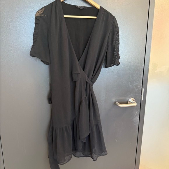 NOT FOR SALE Saints size 6 GUC sheer sleeved Black Wrap Dress with soft ruffles - Picture 2 of 15